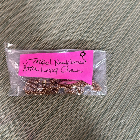 X-Long Tassel Gold Tone Crystal Necklace Vintage - Picture 6 of 6